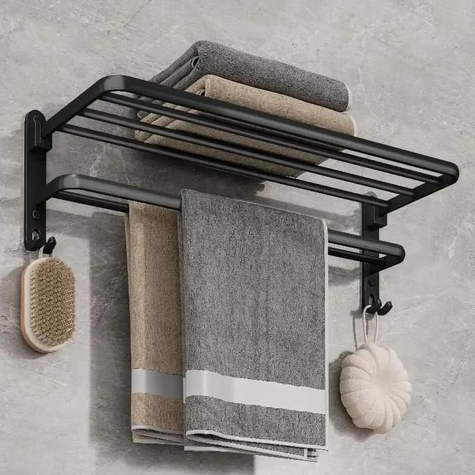 Rak Lipat Kamar Mandi Gantungan Handuk Aluminium Hitam Minimalis RESTOCK!